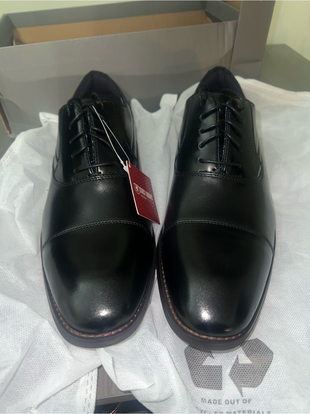 Stacy Adams Black Cap-Toe Leather Dress Oxfords
